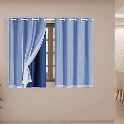 Cortina Blackout PVC com Voil 2,80x1,80M Poliéster para Sala e Quarto Azul Marinho