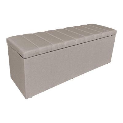 Calçadeira Recamier Baú Holanda 90CM Solteiro Linho Madeira Cappuccino Pallazio