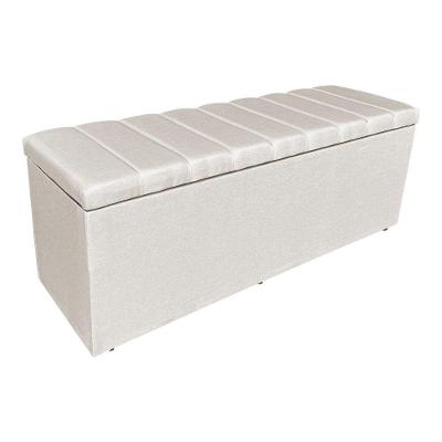Calçadeira Recamier Baú Holanda 160CM King Size Linho Madeira Eucalipto Bege Pallazio