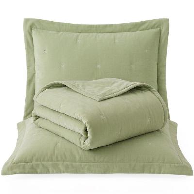 Cobre Leito Stella Casal 3 Peças Percal Misto 300 Fios Bordado Reversível Verde Lilly Home
