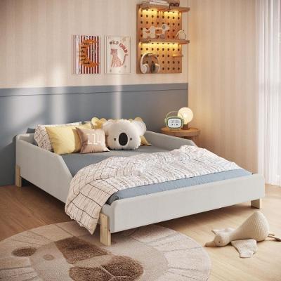 Cama Infantil Sentir Casal Estofada com Tecido Bouclé MDP Bege Completa Móveis