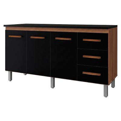 Balcão Diana 3 Portas 3 Gavetas MDP 148CM Savana Preto