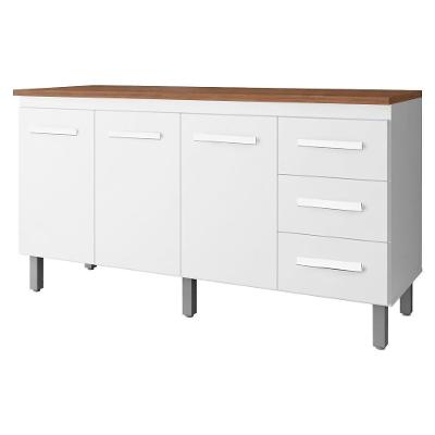 Balcão Diana 3 Portas 3 Gavetas MDP 148CM Branco Savana