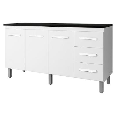 Balcão Diana 3 Portas 3 Gavetas MDP 148CM Branco com Preto