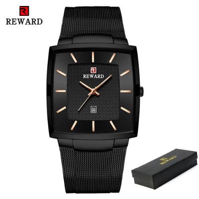 Relógio Masculino Quadradode Clássico Aço Inox Preto Reward