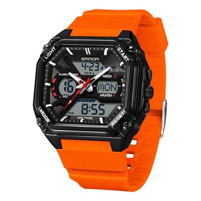 Relógio Digital Masculino Design Luminoso TPU Preto e Laranja Sanda