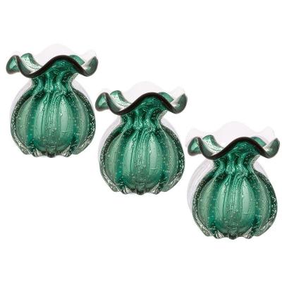 Vaso Trouxinha Orgânico 10x11cm Vidro Murano com Bolhas Verde Esmeralda Kit com 3 Unidades