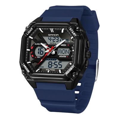 Relógio Digital Masculino Design Luminoso TPU Preto e Azul Sanda