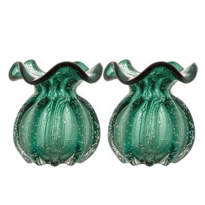 Vaso Trouxinha de Vidro Murano Orgânico com Bolhas Verde Esmeralda Lemis 10x11cm