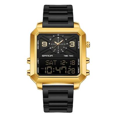 Relógio Digital Homem 6265 Aço Inox LED Preto Dourado Sanda