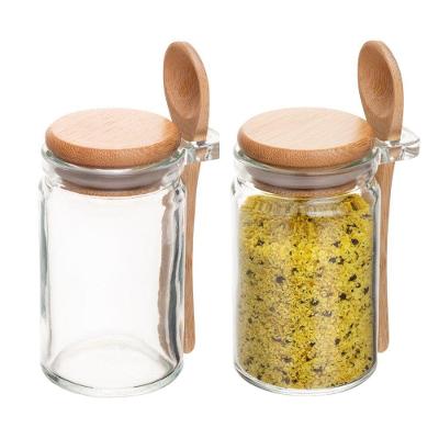 Pote Porta Temperos 127947 Hermético de Vidro com Colher de Bambu Transparente e Bambu Natural Wolff