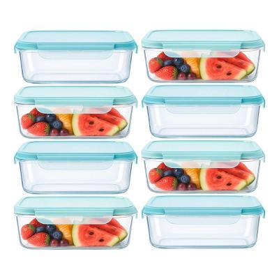 Pote de Vidro Marmita Hermético Retangular com Tampa Azul 640ml em Casa Tem Kit com 8