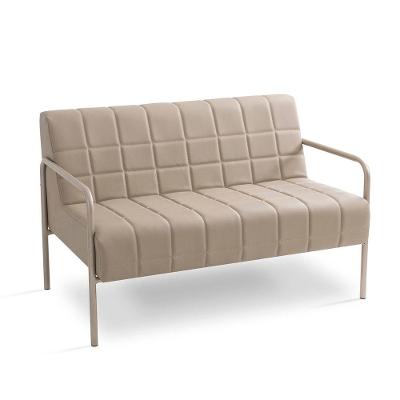 Poltrona Estofada Huna 2 Lugares com Base de Aço e Tecido Creme