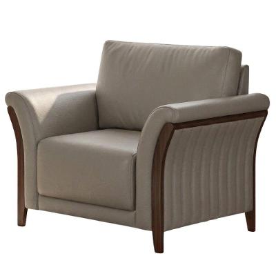 Poltrona Decorativa Royal com Base de Madeira Courino Café Milani Movelaria