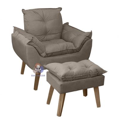 Poltrona com Puff Opala Decorativa Suede Fibra Siliconada Marrom Capuccino SMF Decor