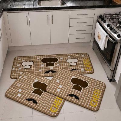 Kit Passadeira e Tapetes Retangular 3 Peças Poliéster Base Antiderrapante para Cozinha Off White