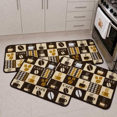 Kit Passadeira e Tapete Cozinha 3 Peças Retangular Poliéster Base Antiderrapante Café Clara Luz