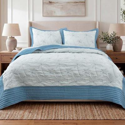 Kit Cobre Leito Colcha Maya Casal 3 Peças Percal 300 Fios Matelassê Azul Clara Luz Decora