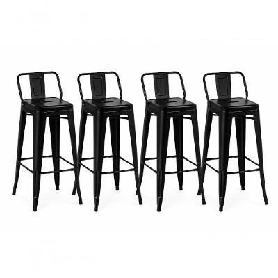 Kit 4 Banquetas Altas Tolix em Aço com Encosto Preto Decoreshop