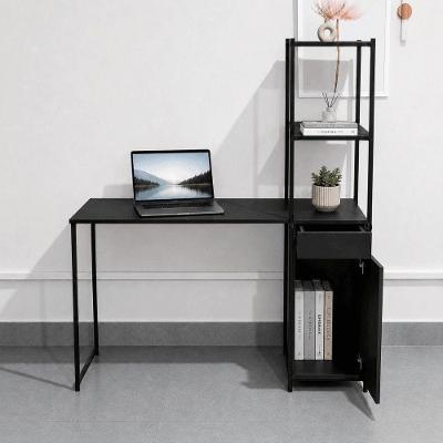 Escrivaninha Siena com Armário e Prateleiras Industrial 1 Gaveta MDF e Aço Carbono 122CM Preto KLM