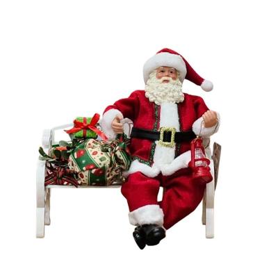 Decoração Natalina Papai Noel com Presente Sentado no Banco 28cm Acabamento Artesanal Vermelho