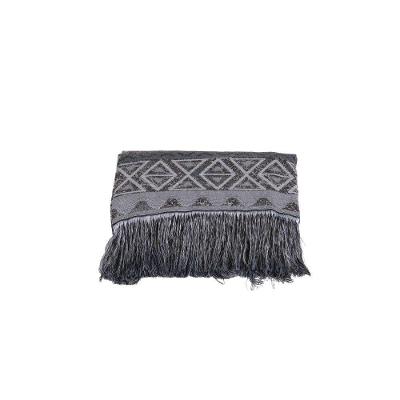 Manta Xale Rustic Tecido Jacquard Rústico com Franja Cinza Lilly Home Enxovais
