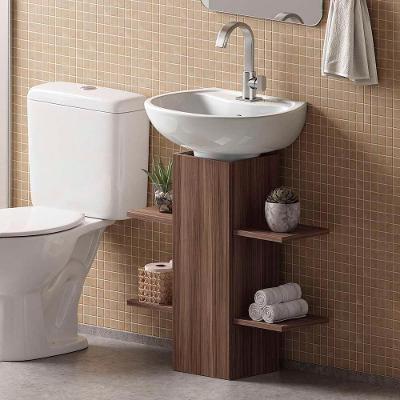 Gabinete para Banheiro Coluna Multiuso com Nichos Decorativos Nogal 2 Prateleiras MDF-MDP 23CM