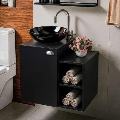 Gabinete de Banheiro Íbis Suspenso 1 Porta MDP 57CM Preto Pontto Lavabo