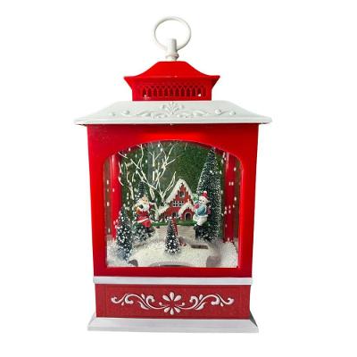 Lanterna Decorativa com Papai Noel e Boneco de Neve com Som e Luz Vermelho Magizi