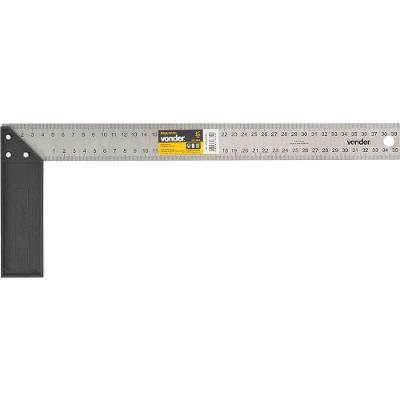 Esquadro para Carpinteiro 3550100014 com Ângulos 45° e 90° Leve Plástico Aço Inox Vonder