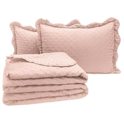 Cobre Leito Vitoria Queen 100% Poliéster Matelassê Dupla Face Rosé 3 Peças Lilly Home