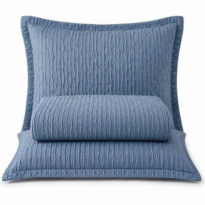 Cobre Leito King Plissado Dupla Face 3 Peças Percal Reversível Azul Lilly Home Enxovais