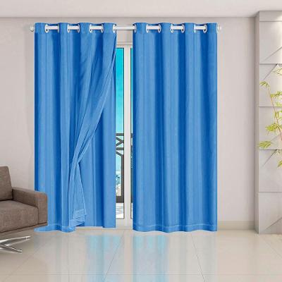 Cortina Blackout PVC com Voil 2,80x2,30M Poliéster para Sala Quarto Azul Clara Luz Decora