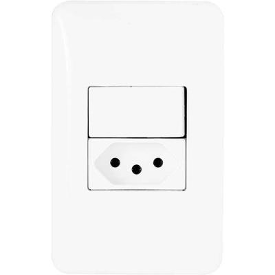 Conjunto Interruptor Simples e Tomada 2P+T 10A LGX103 Teclas Largas Branco Pial