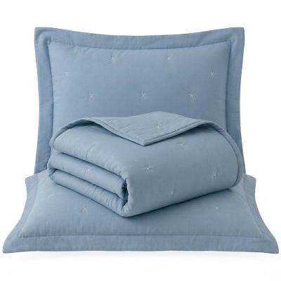 Cobre Leito Stella Queen 3 Peças Percal Misto Matelassê Bordado Reversível Azul Lilly Home