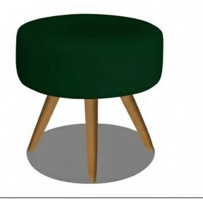Puff Redondo Pés Palito Assento Espuma Revestimento Veludo Verde SMF Decor
