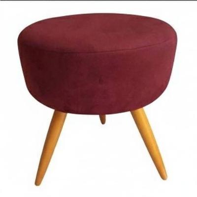 Puff Redondo com Pés Palito Assento Espuma Suede Vinho SMF Decor