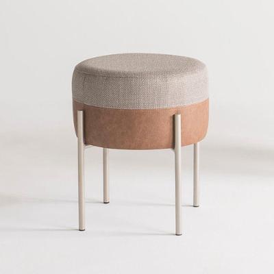 Puff Bold Base Aço Champanhe Tecido Marrom e Cinza