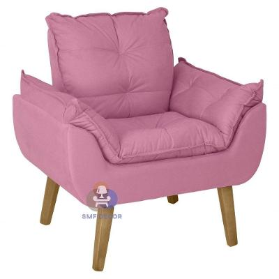 Poltrona Glamour Opala Decorativa Suede com Pés Quadrados Rosê SMF Decor