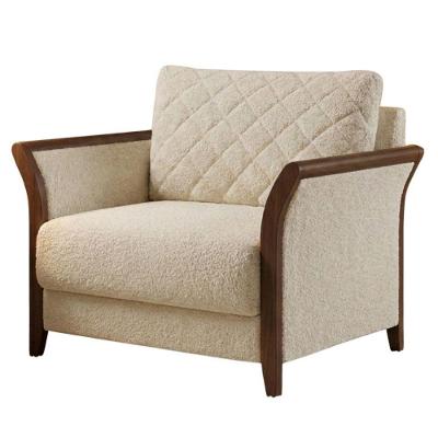 Poltrona Decorativa Ambar com Braços e Pés em Madeira Bouclé Milani Movelaria