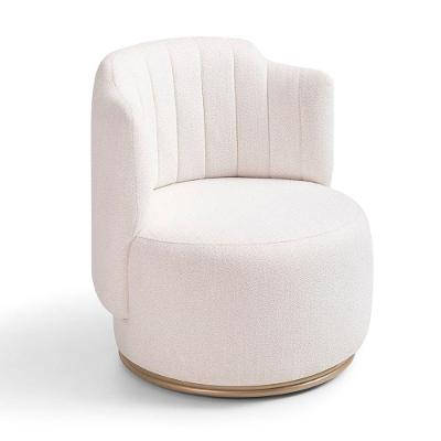 Poltrona Berton Giratória Estofada Tecido Off White Base Aço Ouro