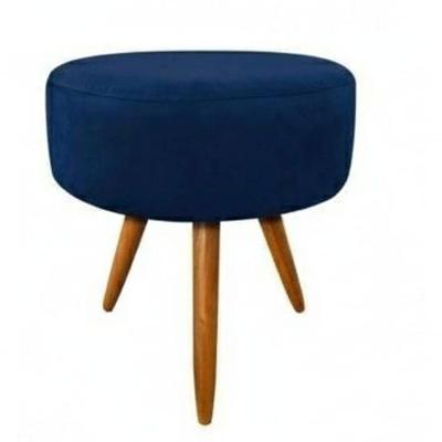 Puff Redondo Pés Palito Assento Espuma Revestimento Suede Azul Marinho 40CM SMF Decor
