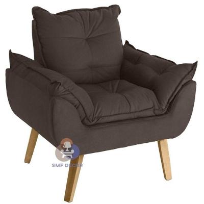 Poltrona Glamour Opala Decorativa com Pés Quadrados em Suede Confortável Marrom SMF Decor