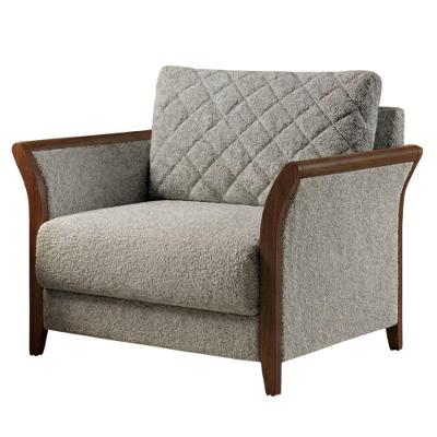 Poltrona Decorativa Ambar com Braços e Pés em Madeira Bouclé Milani Movelaria
