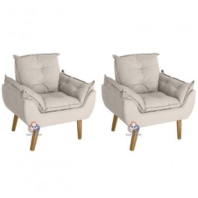Kit 02 Poltrona Decorativa Opala Glamour Fibra Siliconada Espuma D18 Bege SMF Decor