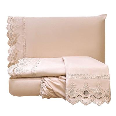 Jogo de Cama Angely Queen 4 Peças 100% Poliéster Bordado Inglês Rosê Lilly Home Enxovais