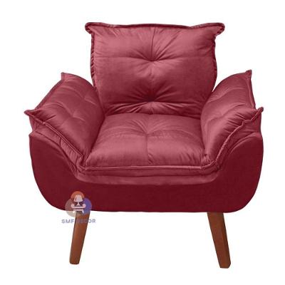 Poltrona Glamour Opala Decorativa Suede Vinho SMF Decor