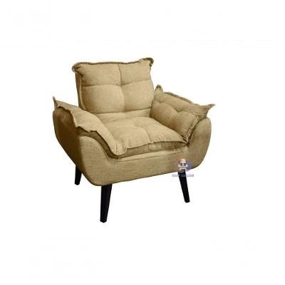 Poltrona Glamour Opala Decorativa Suede com Pés Quadrados Bege SMF Decor