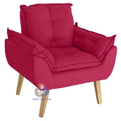 Poltrona Glamour Opala Decorativa com Espuma D-18 e Pés Quadrados Vermelho SMF Decor