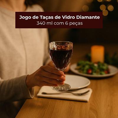 Jogo de Taças Diamante 340ML com 6 Peças de Vidro Brilho Intenso Transparente Praticasa